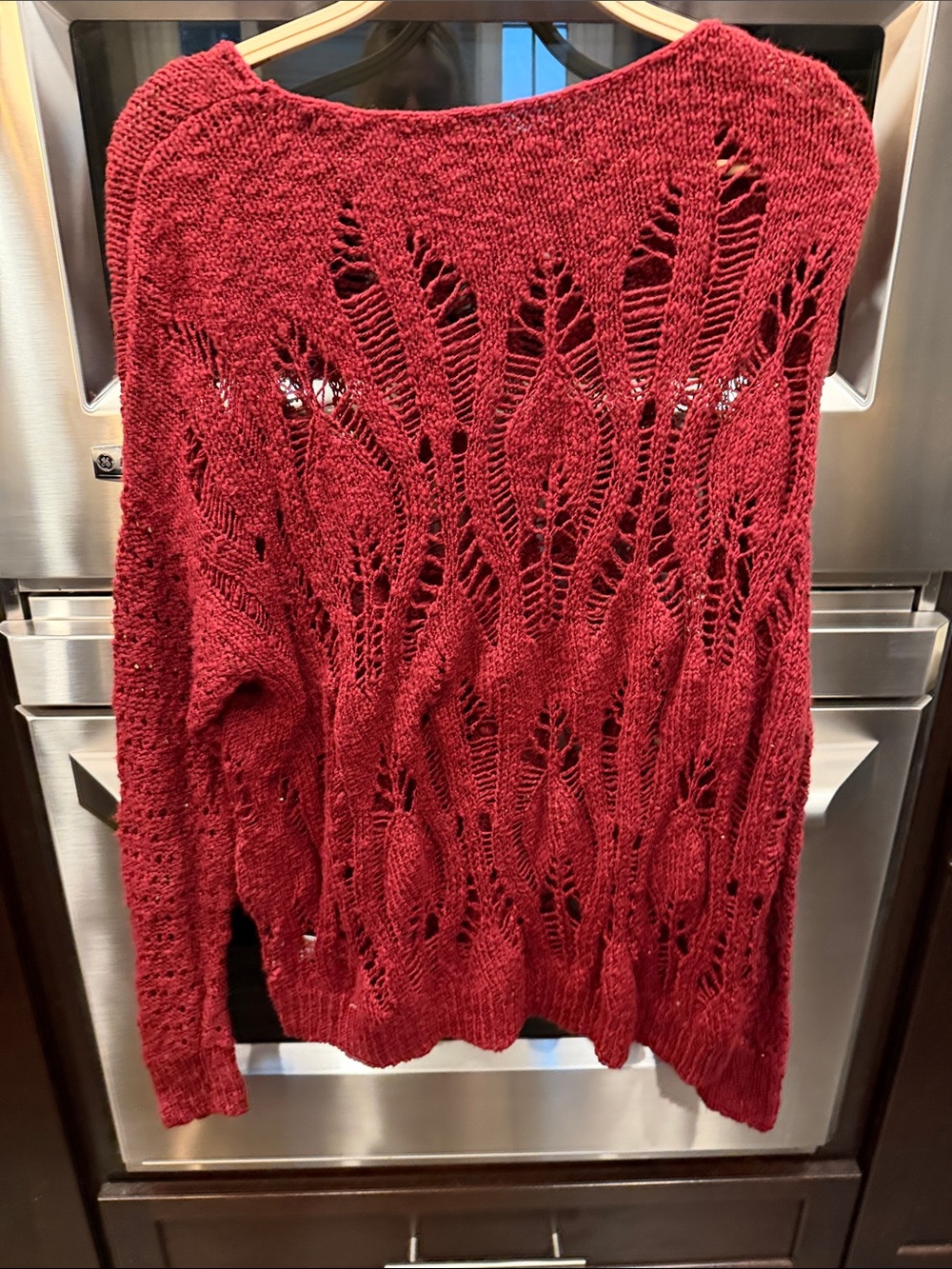 American Eagle Outfitters Open-Knit Crewneck Sweater - Burgundy - Picture 5 of 5